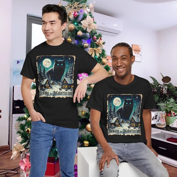 Beware The Jolakotturinn Yule Cat Icelandic Christmas Norse T-Shirt - Picture 2 of 6